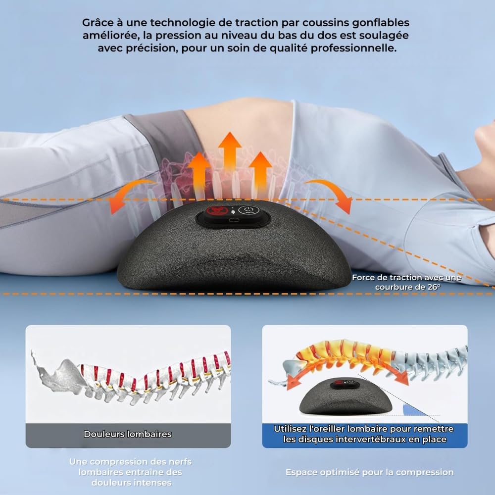 Neuropur 3-in-1 Rückenmassagegerät mit Dehnfunktion, Vibrations- und Wärmefunktion, tragbares Nacken Lenden Massagekissen für den täglichen Gebrauch