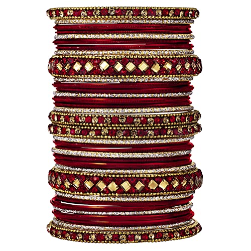 Aheli Ethnic Colorful Metal Bangles Chudha Set Stone Studded Bangle Set Indian Wedding Wear Fashion Jewelry Gift for Women Blue