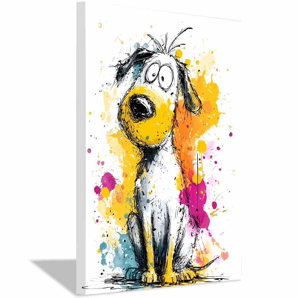 ZAMAEIU Canvas Print Wall Art Dog ink painting Abstract Dog Animal Paintings, Suitable for living room, bedroom, for Kids Room Decoretc.(white)-30x50cm Framed