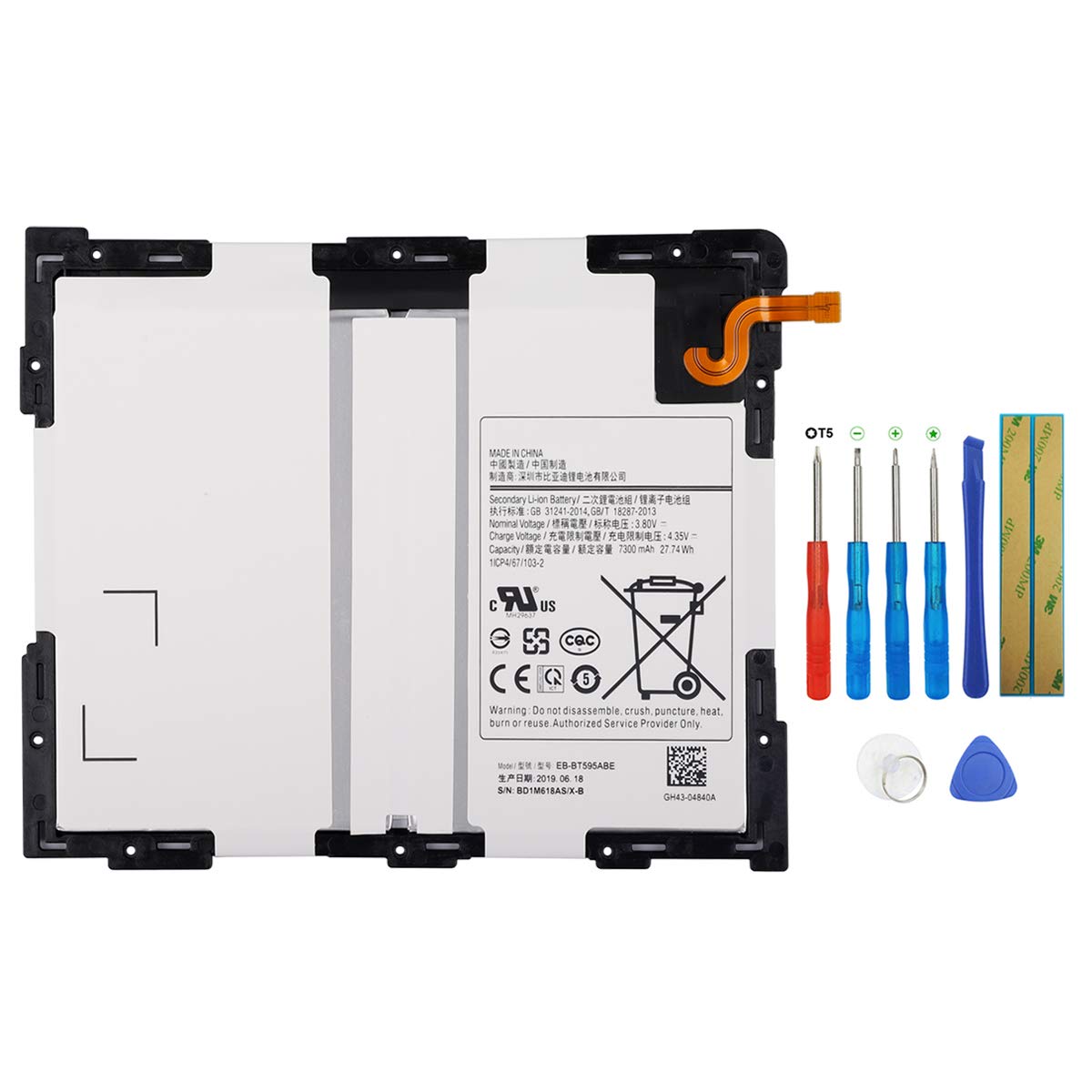 EB-BT595ABE Batterie Compatible avec Galaxy Tab A 2018 10.5" SM-T590 T595 avec des Outils