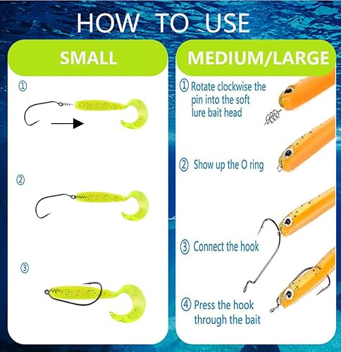 Miniatura 4 de Hyamass 200 piezas de señuelo suave de cebo de resorte de bloqueo giratorio de pesca al aire libre manivela de gancho de centrado para señuelo suave