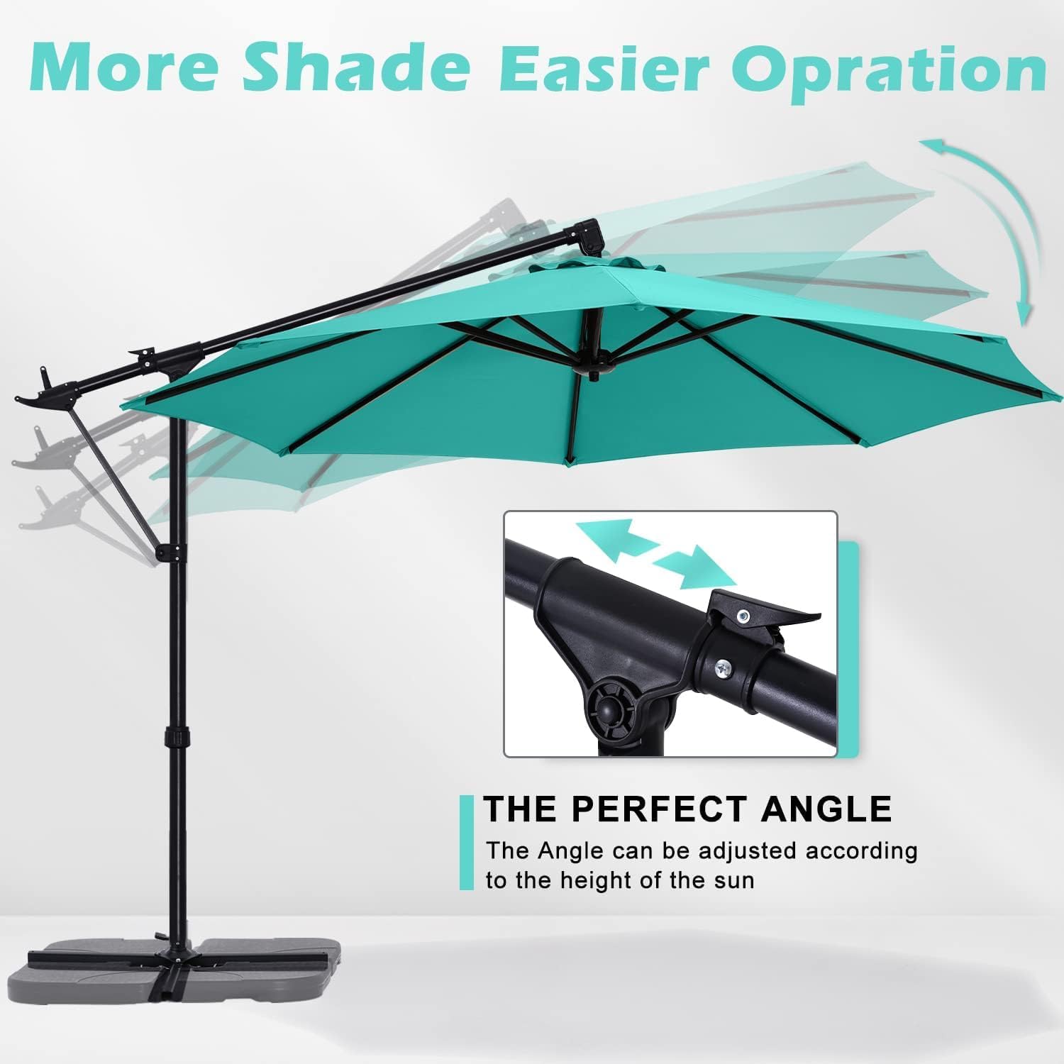 ABCCANOPY 10FT Cantilever Umbrella Offset Hanging Patio Umbrella with Base Stand Rotate and Tilt(Turquoise)
