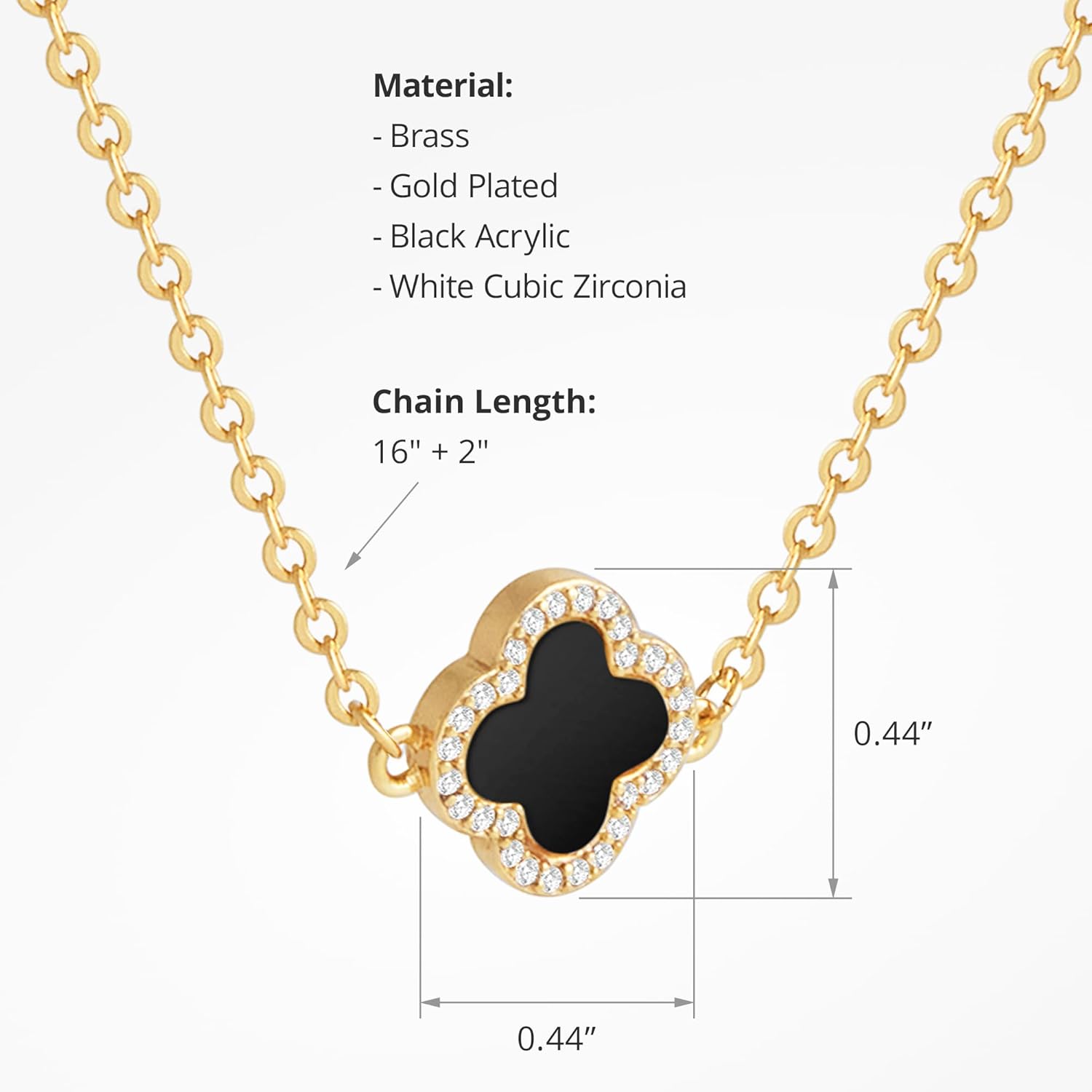 COBI Dainty 4 Leaf Clover Necklace,18K Gold Plated Mother of Pearl & Cubic Zirconia, 16" Chain with 2" Extender, Available in Single Pendant or Multi Station Styles - Image 2