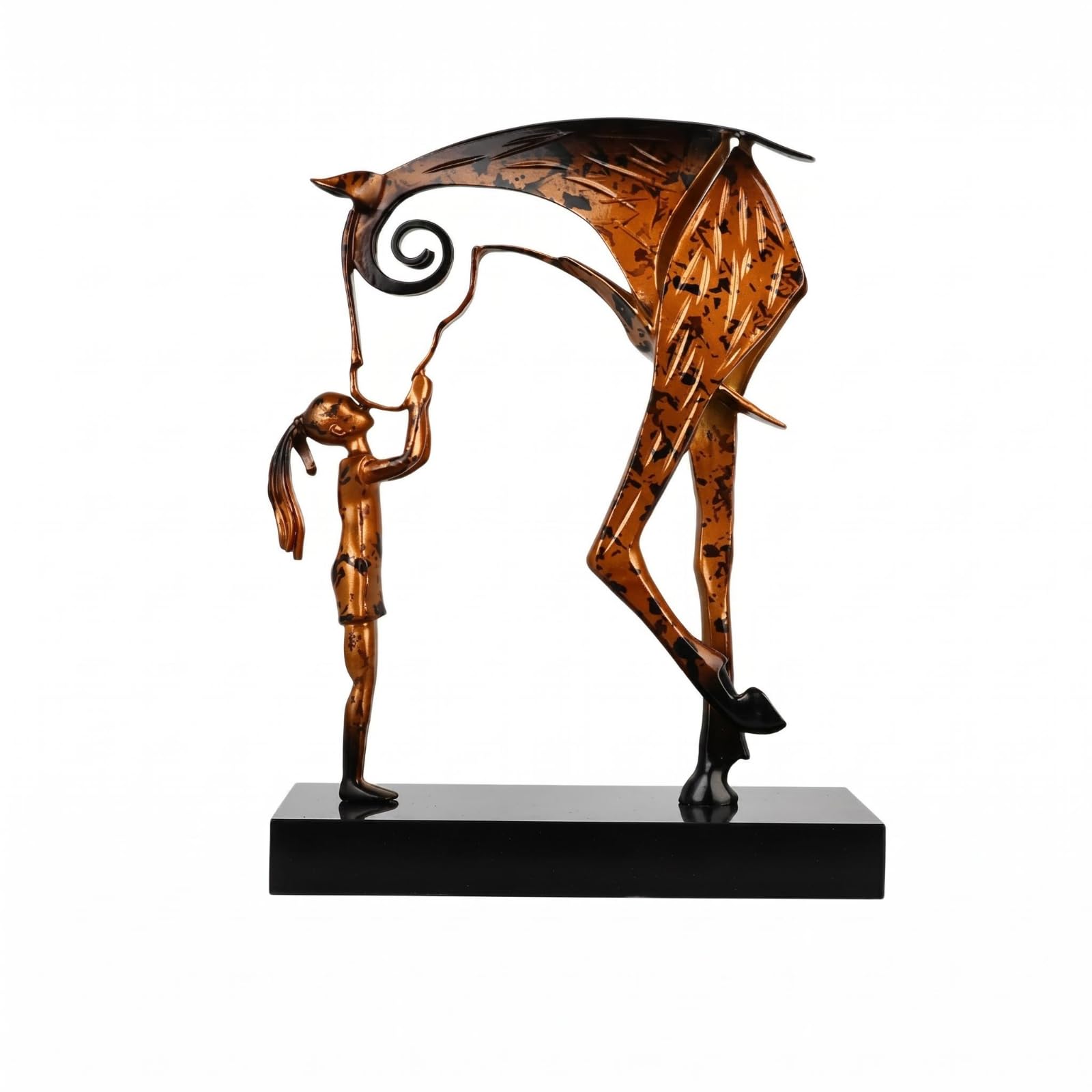 Scultura Statua Equestre Donna con Bambina Cavallo Statuina Moderna Lega di Zinco Base in Marmo Ornamento Artistico Minimal Adatto per Soggiorno Studio Scrivania Consolle Casa, Bronzo Antico