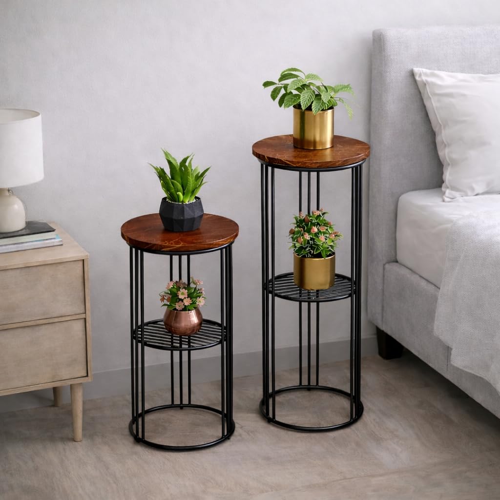 DDS Sofa Table Plant Stand Space Saving Side Table for Living Room Tall Plant Stand Round Side Tables Living Room Restaurant Flower Stand Modern Minimalist Hotel Plant Racks (Brown Black)-image-20