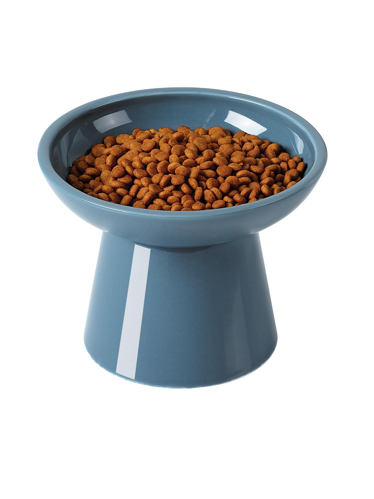 LoeJan Elevated Cat Food and Water Bowls Set, Extra Wide and Raised Ceramic Feeder, Anti-Vomit Whisker-Free Pressure Feeding Bowl for Kittens Adult Small Dogs (Deep Blue, Food Bowl)