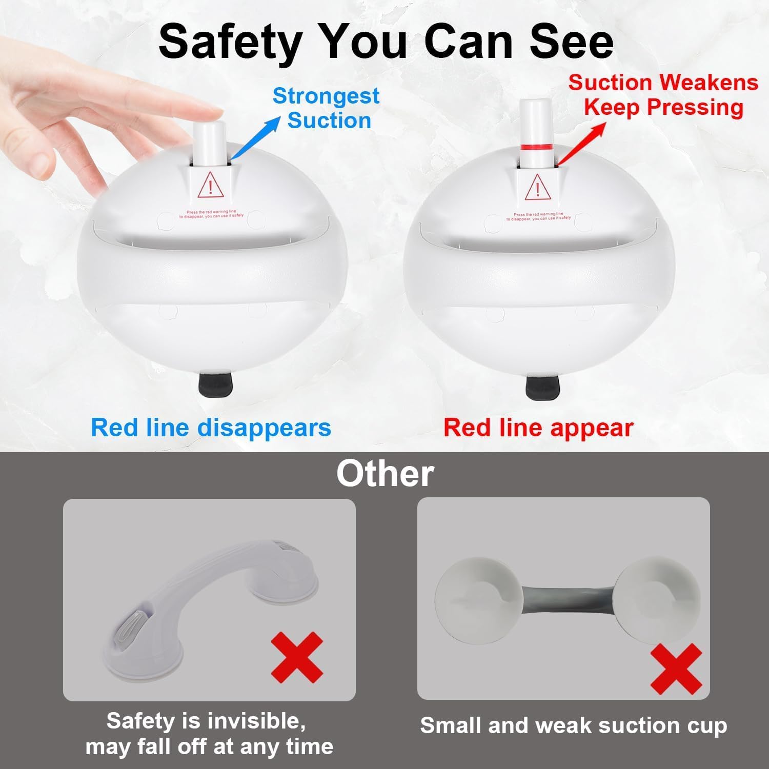 Upgraded Shower Grab Bar, Grab Bars for Bathtubs and Showers, 418 Pounds Extra Strong Suction Shower Handle, Safety Sturdiness Handicap Grab Bars, Shower Handles for Elderly/Seniors, White