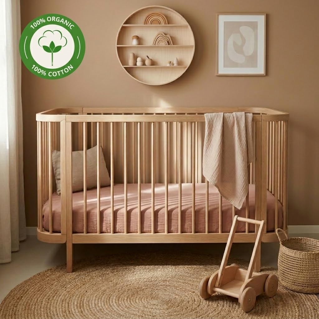 Danimarca - Lenzuola con angoli per culla in mussola super morbida, per ragazzi e ragazze, dimensioni standard per materasso per culla da 71 x 132 cm, 100% cotone biologico per il massimo