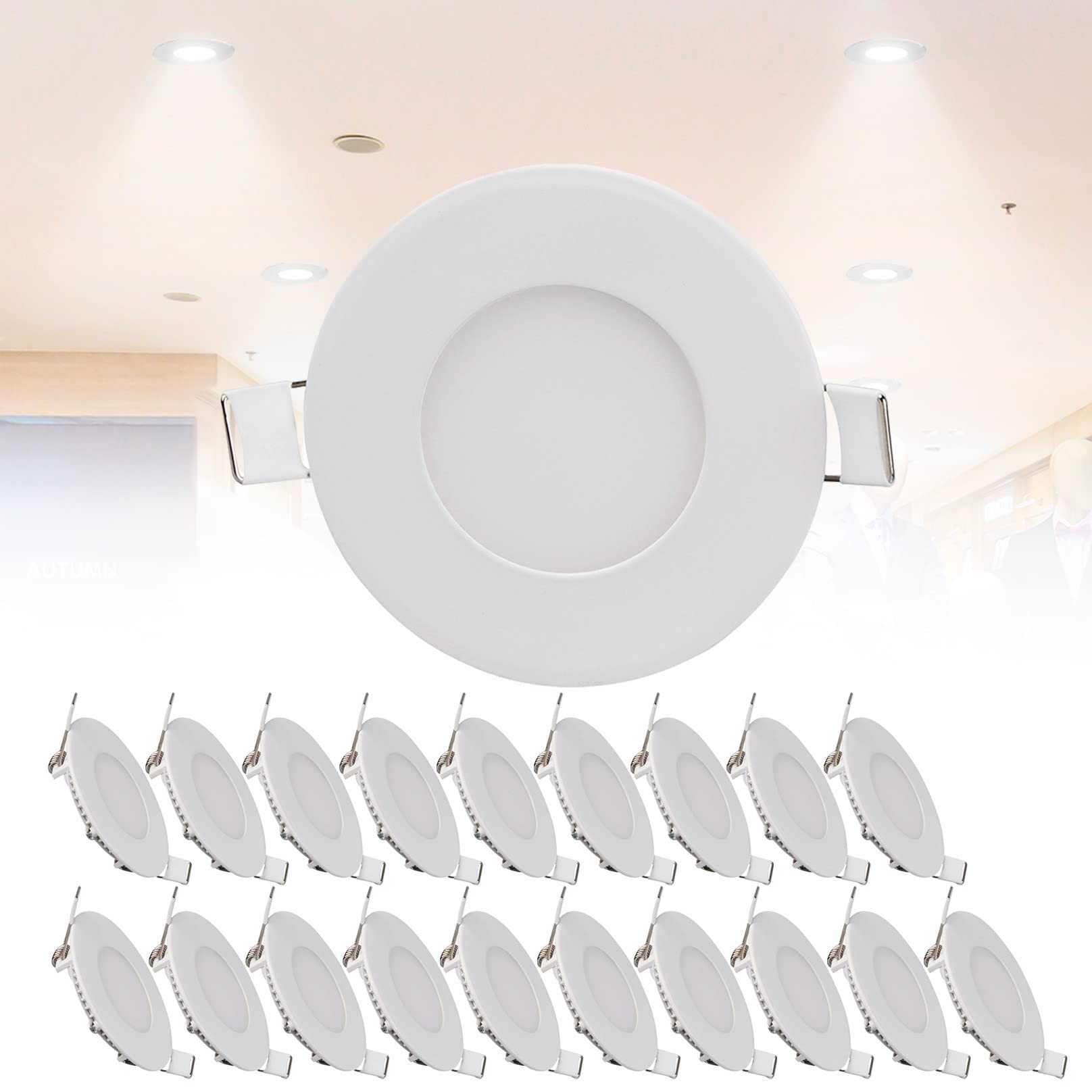 TTiiLoe 3W LED Recessed Lighting 3 Inch, 6500K Cold White LED Ceiling Can Spotlight, Hole Φ 70 mm, 180LM Downlight for Ceiling Hallway Living Room, 20 Pack
