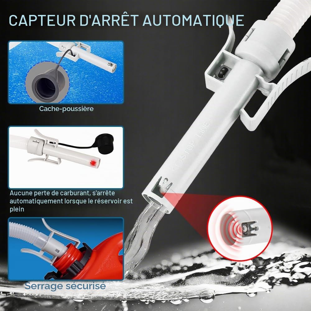 Pompe Electrique Carburant avec Stop Automatique, Afenau 2.4 GPM Pompe a Gasoil avec Adaptateur 3 Tailles, Portable Pompes à Siphon, Pompe Carburant, Pompe Essence Electrique pour Essence, Diesel