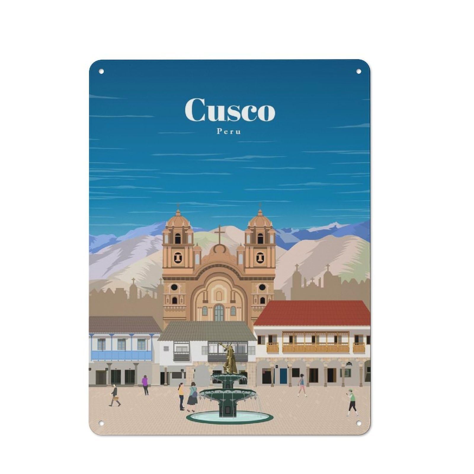Junmoney Travel To Cusco 40X30cm Rustic Metal Plaque With For Café Or Restaurant, For Themed Interiors In Cafés And Restaurants