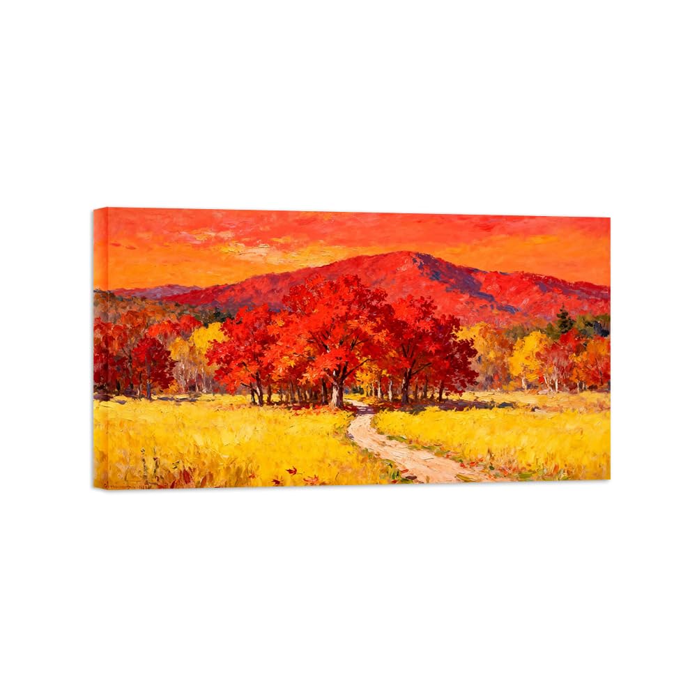 Ozpwbvy Wrapped Canvas Autumn Tree Landscape Canvas Wall Art Picture 20X35cm Framed