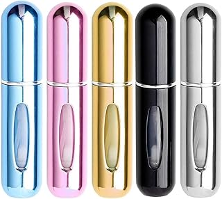 BetterJonny 5 PCS Perfume Atomiser Bottles, 5ml Refillable Fragrance Atomiser Travel Perfume Spray Bottle Silver Pink Blue Black Gold