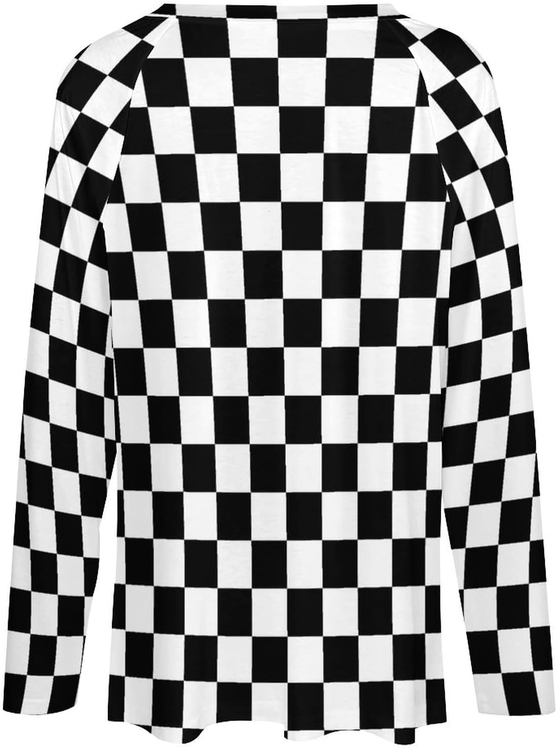 SEPTYK Black White Race Checkered Flag Pattern Women Long Sleeve Tops V-Neck T-Shirt Casual Loose Graphic Pullover Tee - Image 3