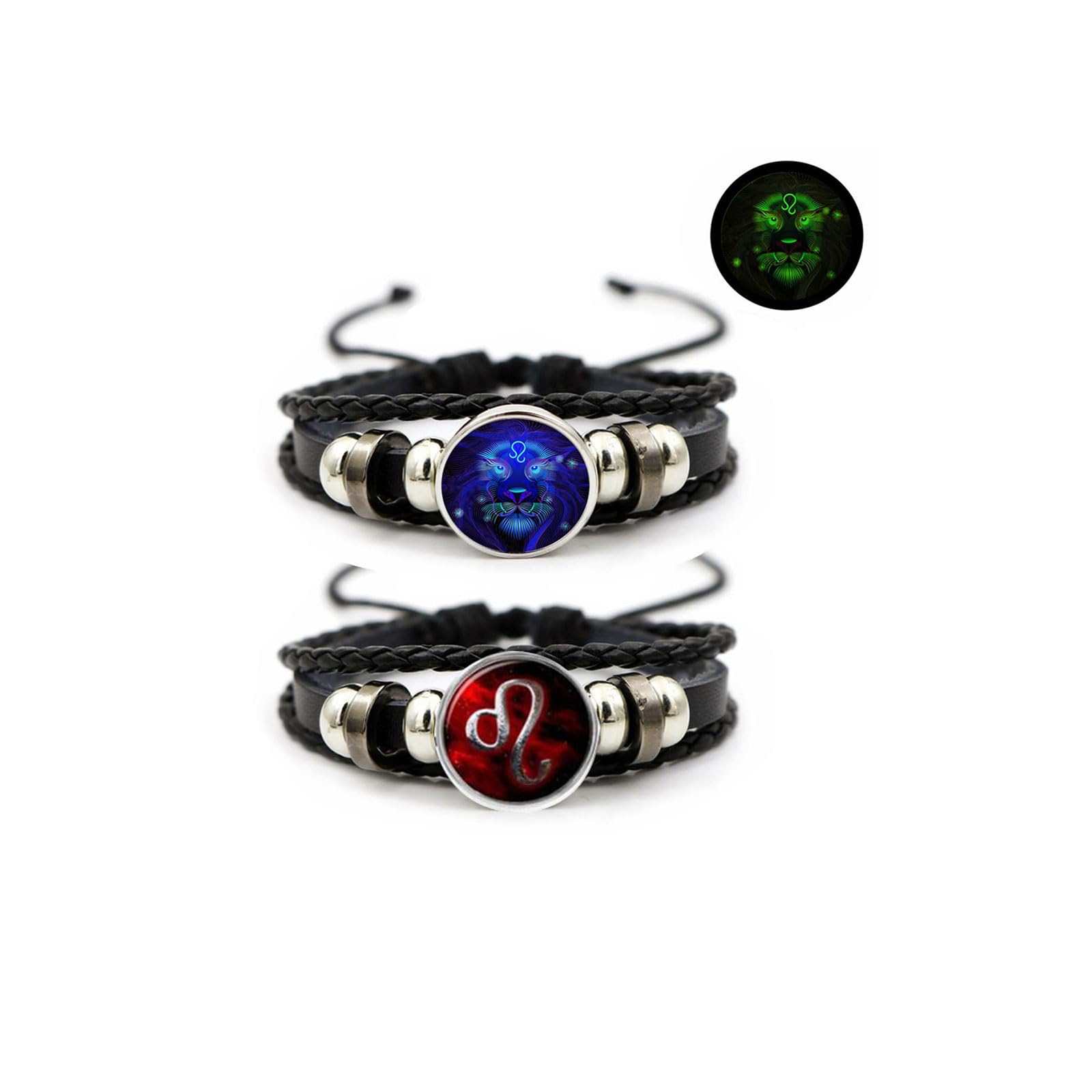 2Pcs Multilayer Constellation Zodiac Leather Bracelet Vintage Black Leather Bracelet Adjustable Handmade Woven Bracelet Birthday Trendy Jewelry for Women Men