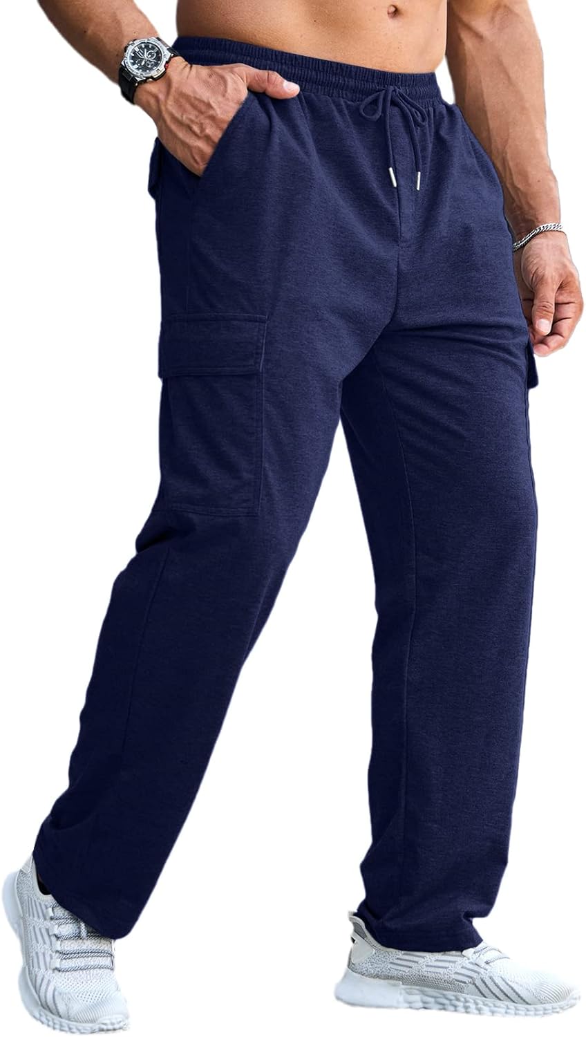 CTU Mens Fashion Baggy Sweatpants Lightweight Workout Cargo Sweatpants Athletic Pants Open Bottom Joggers with Pockets - Image 4