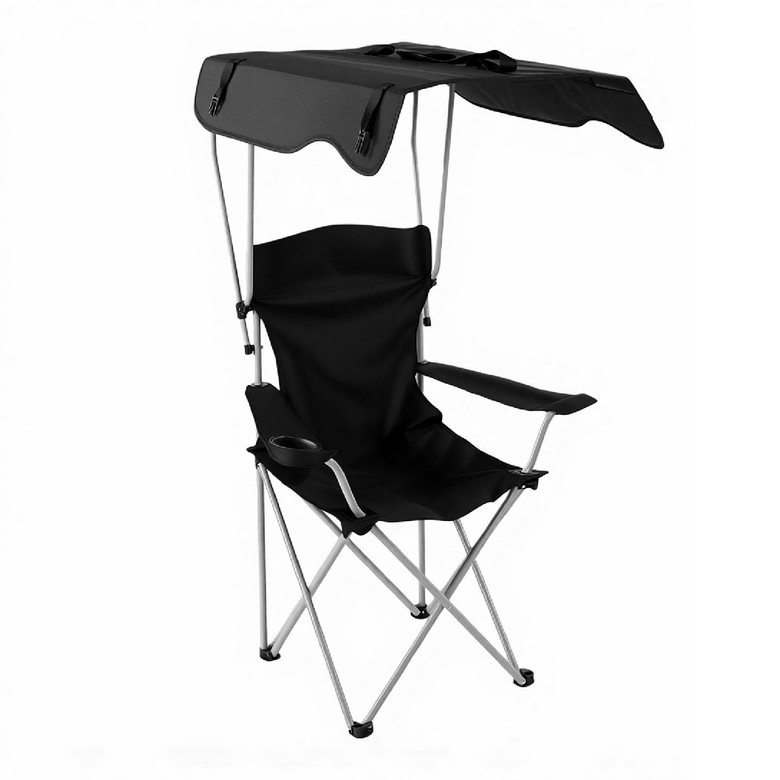 Generic Przenośne Krzesło Kempingowe z Regulowanym Baldachimem Przeciwsłonecznym Ergonomiczny Komfort do Wędkowania na Plaży Czarna Stal Wysokowęglowa 39x6,2x6,2 Cala