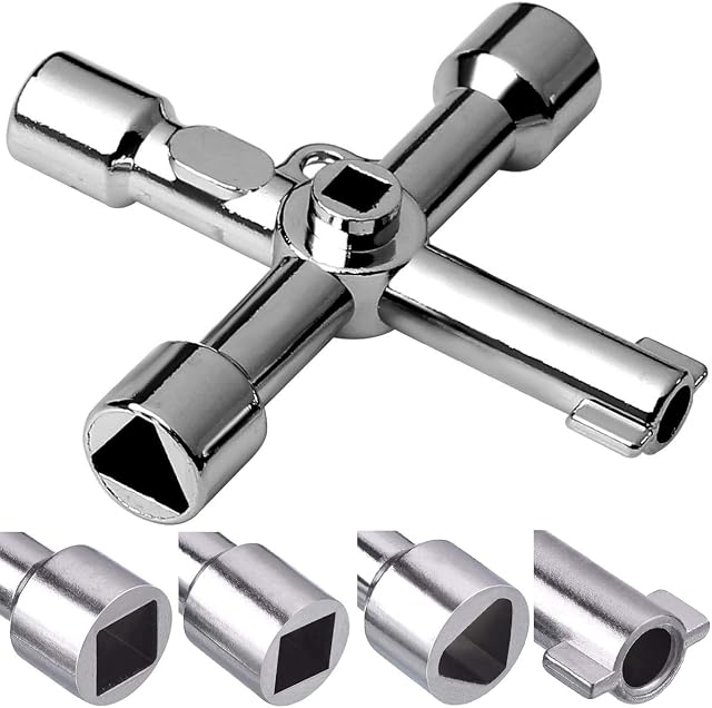 kuou 5 in 1 Radiator Key, Multi-Functional Utility Zinc Alloy Service Cross Keys for Meter Box, Gas Meter, Cupboard Electric Cabinet