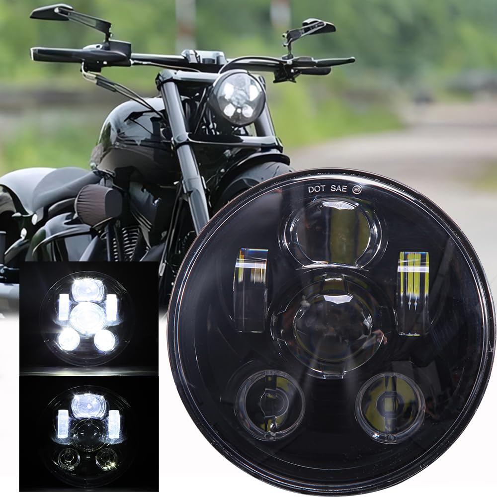 DREAMIZER Faro Led Moto da 5.75 pollici Omologato con DRL Bianco Angel Eye Indicatore Ambra Compatibile con Harley Road King Street Glide Softail Electra Glide J-eep Wrangler JK TJ