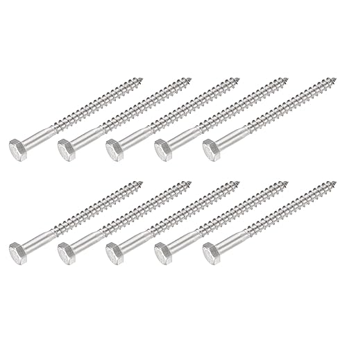 Vista 27 de METALLIXITY Tornillos hexagonales (M6 x 1.575 in), 10 unidades, pernos de madera autorroscantes de acero inoxidable 304, para aplicaciones domésticas