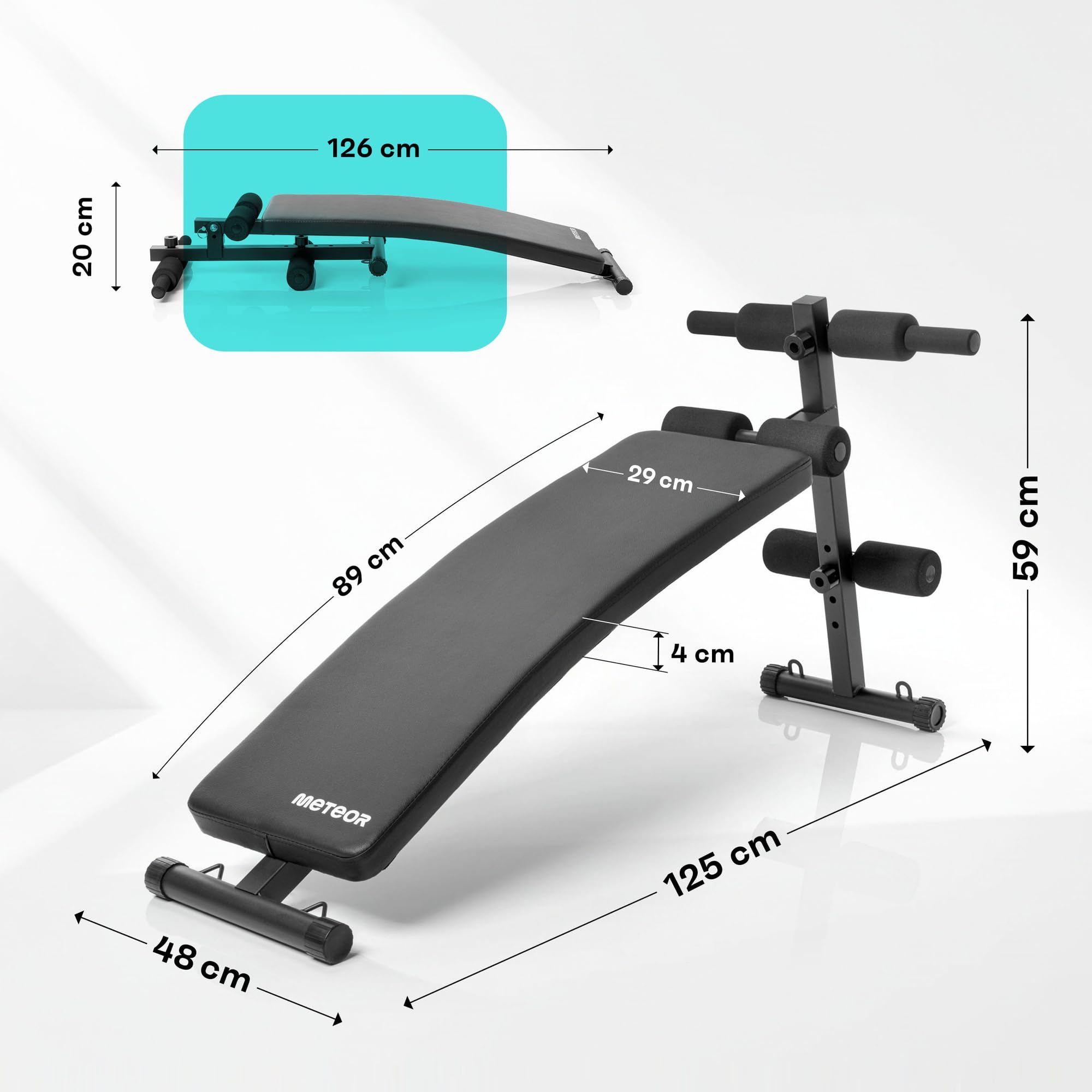 meteor Sit Up Bank klappbar Bauchtrainer Schrägbank Fitnessbank für Zuhause verstellbar platzsparend ideal für kleine Wohnungen Trainingsbank negativ Beinfixierung