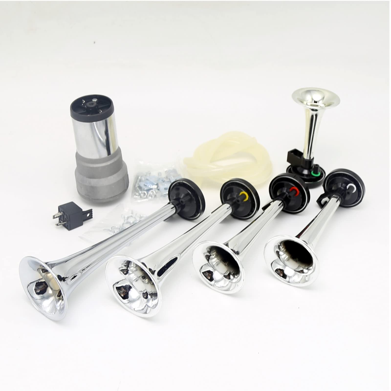 Tromba d'aria Dixie Air Horn 160db Corno da musica Tromba a cinque tubi argento elettrica impermeabile con pompa ad aria Tromba per camion tromba d'aria per auto per 12V Camion Nave Barca ecc