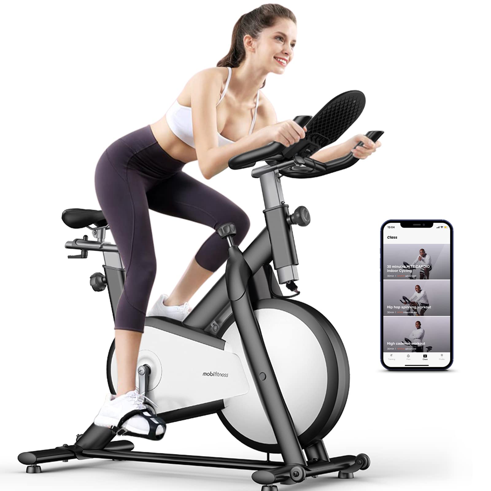 mobifitness Exercise Bike | Indoor Stationary Bluetooth Cycling Bike for Home with Magnetic Resistance,Turbo Workout Bike,Spinning Bike,330lbs Weight Capacity with iPad Holder