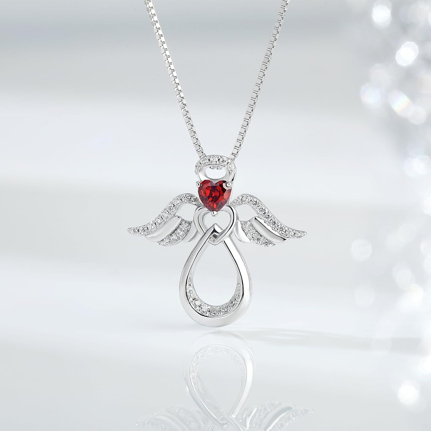 925 Sterling Silver Guardian Angel Pendant Necklace for Women with Birthstone Cubic Zirconia Little Angel Pendant Necklace Jewelry 18 inch Chain - Image 3