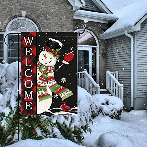 pinata Christmas Garden Flag Snowman Winter 12 x 18 Double Sided, Welcome Buffalo Plaid Christmas Decorations Yard Flag Small Burlap Holiday Seasonal Snowflake Outdoor Decorative Sign Outside Banner - Thumbnail 4