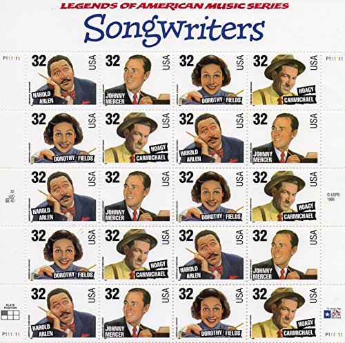 USPS Legends of American Music Series Songwriters (Howard Arlene, Johnny Mercer, Dorothy Fields, Hoagy Carmichael) (Sheet of 20) 32 Cent Postage Stamps 1996 Scott #3100-3103