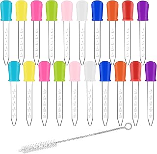 20 Pack Pipettes Dropper liquid droppers 5ml Clear eye dropper Silicone and Plastic Water Droppers with Bulb Tip and Clean Brush