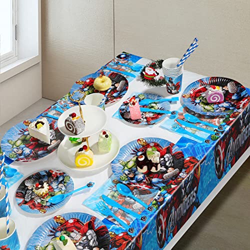 Superhero Birthday Party Supplies Decorations, Superhero Theme Backdrop, Superhero Tablecloth Balloons Kit Cups Plates Napkins Tableware Set For Kids Birthday Party Supplies Party Favor #TOP4