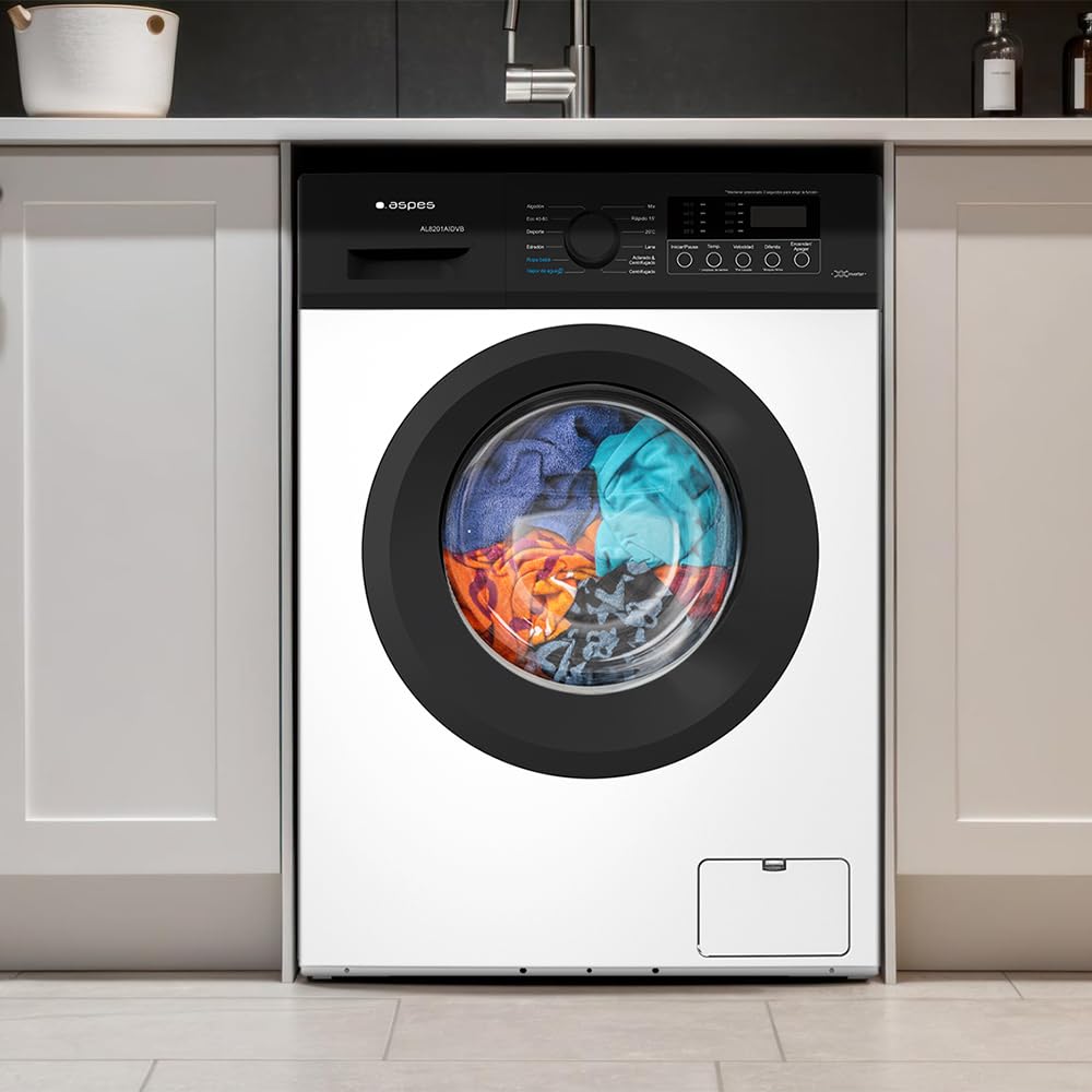 Aspes Lavadora 8 Kg Carga Frontal, Blanco, AL8201AIDVB. 1200 rpm, Motor Inverter, 12 Programas, Tambor Acero Inoxidable, Clase de Eficiencia Energética A