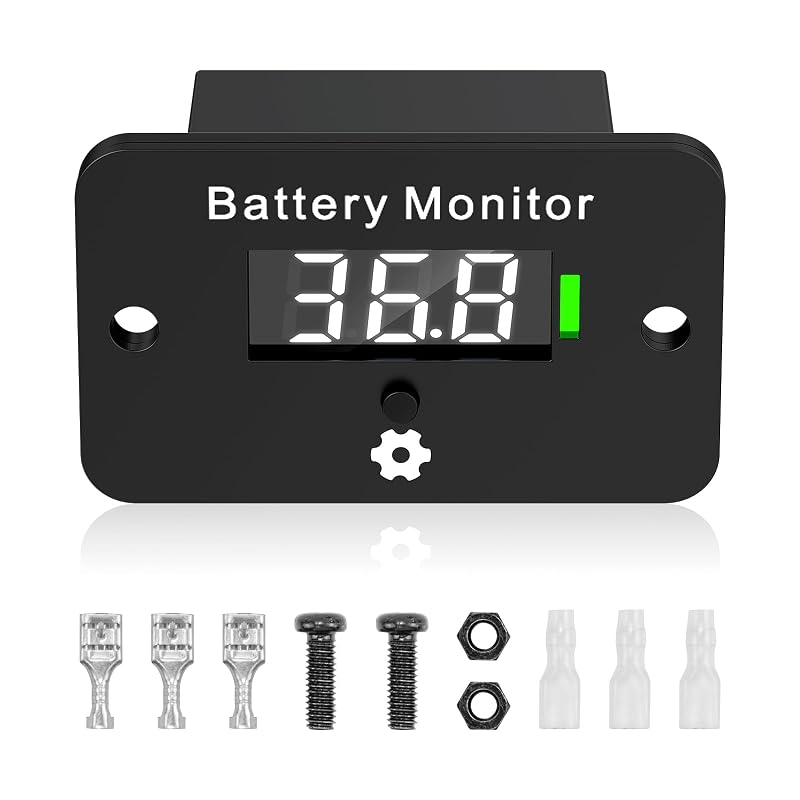 Medidor de Bateria Digital OBDMONSTER BM280-CE0222 com Display de Tensão e Nível para 12 V a 72 V, Preto e Branco