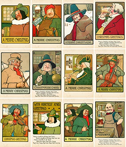 Image of PIXILUV VICTORIAN CHRISTMAS (Pack of 12) Notecards Small Greeting Cards # Vintage Victorian Merrie Christmas Greetings ~ Vintage Christmas Postcards Reprint