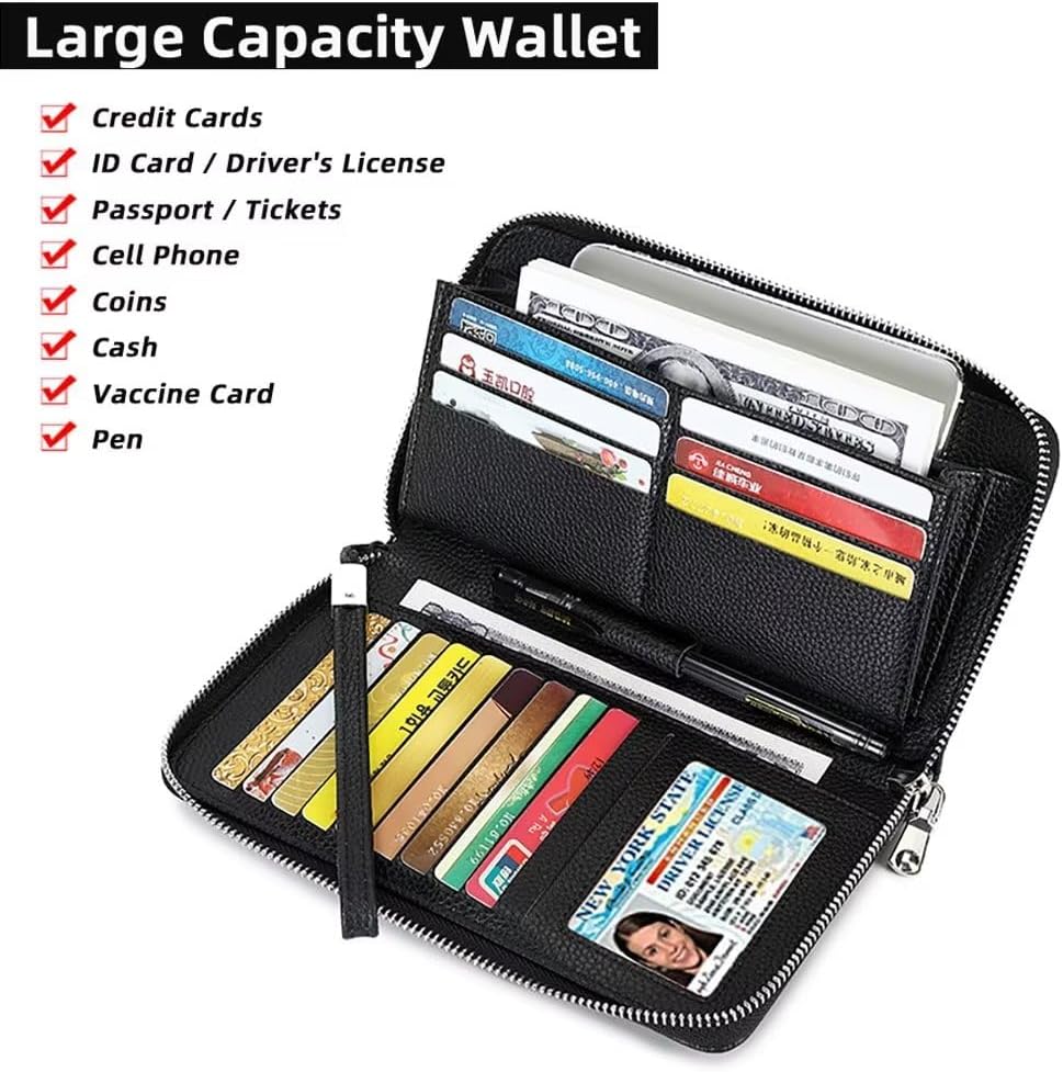 Women's Genuine Leather RFID Blocking Zip Around Wallet with Phone Pocket Large Capacity Wristlet (Yellow)