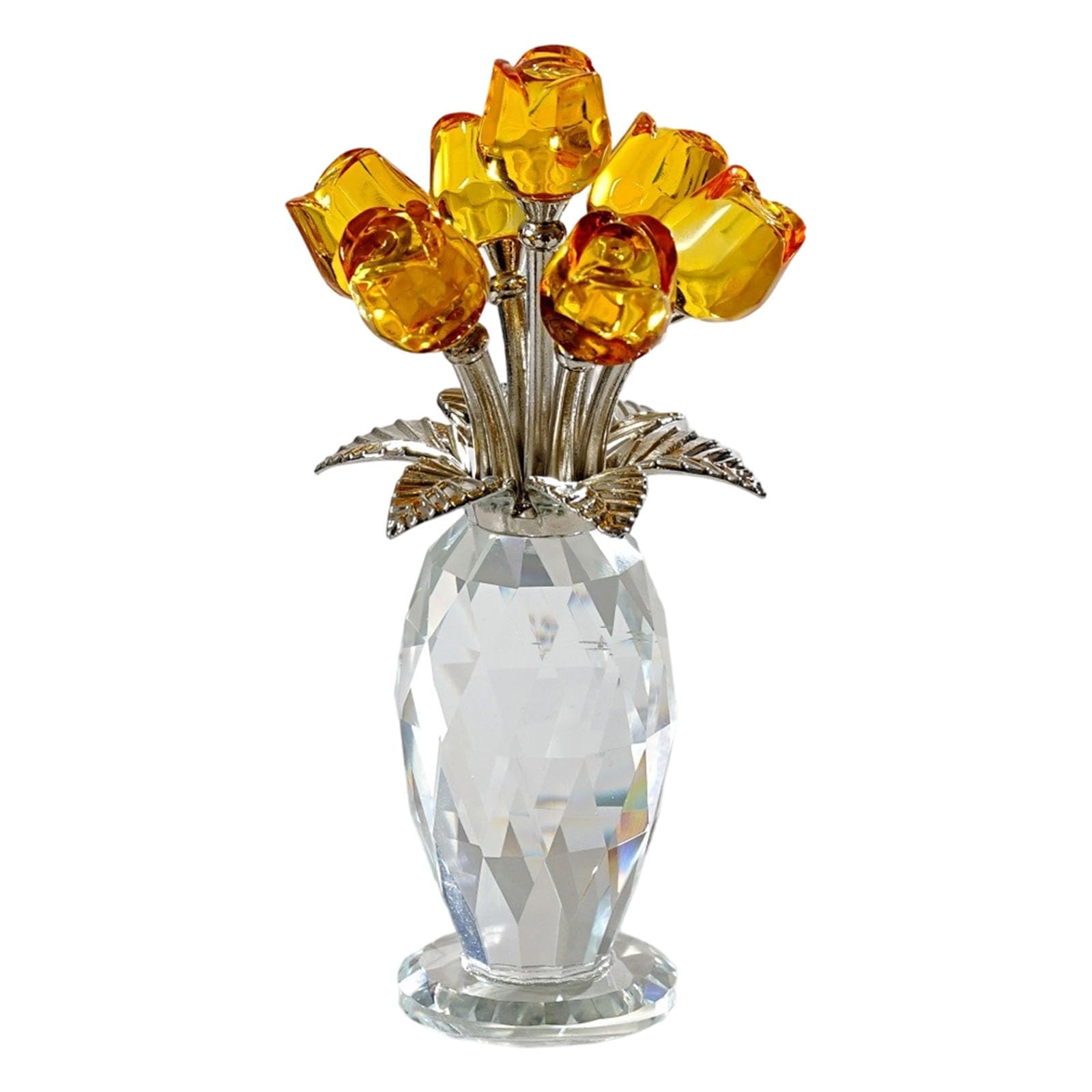 Crystal Rose Figurine Ornament, Rose Flower Wife Mom Girlfriend, Bouquet Figurine, Glass Flower with Stand Bouquet