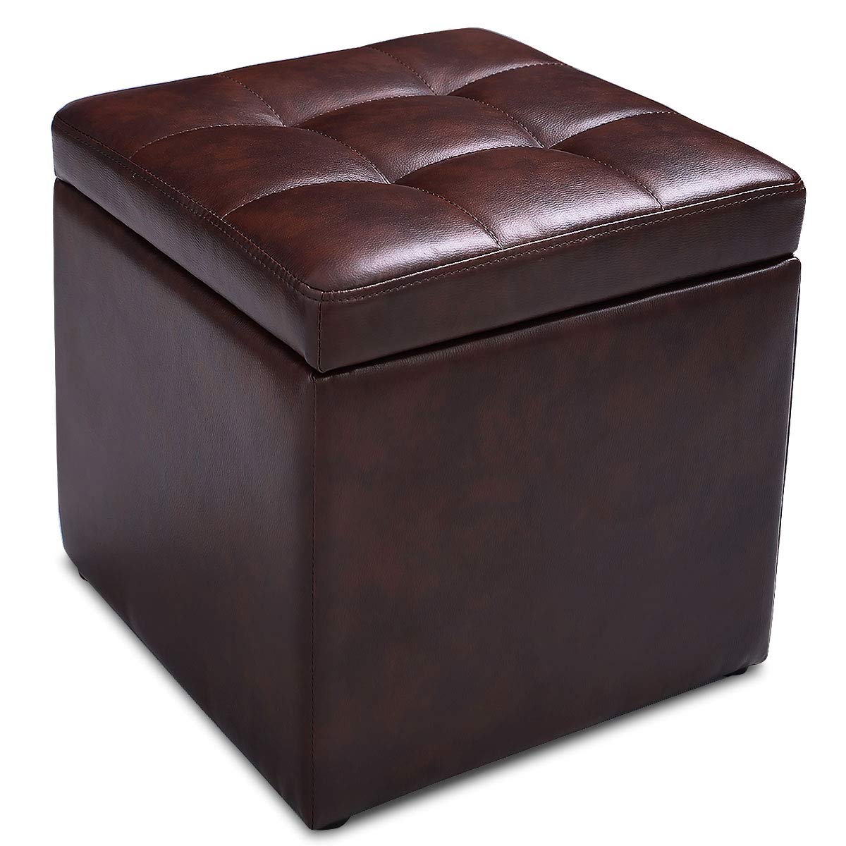DREAMADE Sitzwürfel mit Stauraum, Sitzhocker Sitzbank, Hocker Aufbewahrungsbox Fußbank, Farbwahl, PU, 40 x 40 x 40 cm (Braun)