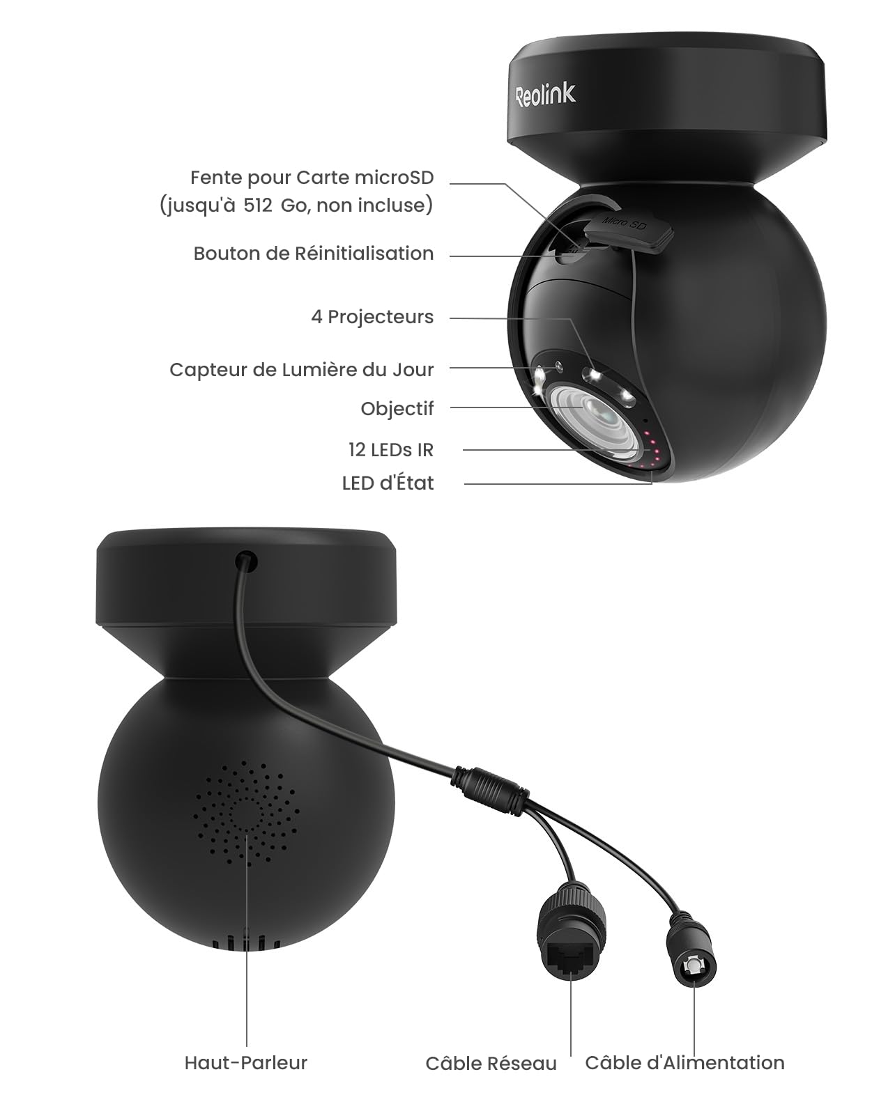 Reolink 5MP PTZ Caméra Surveillance WiFi Extérieure Zoom Optique 3X Suivi Automatique Détection Humaine Vision Nocturne Couleur 2,4GHz 5GHz Audio Bidirectionnel Cloud, E1 Outdoor Noir | Zoom Optique 3X Suivi Automatique Vision Nocturne en Couleur 2,4GHz 5