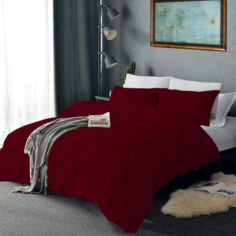 Pinch Pleated 3 Piece Duvet Cover Set 100% Egyptian Cotton 800 Thread Count with Zipper & Corner Ties, Queen/Full (90" x 90") Size - Silver Solid
