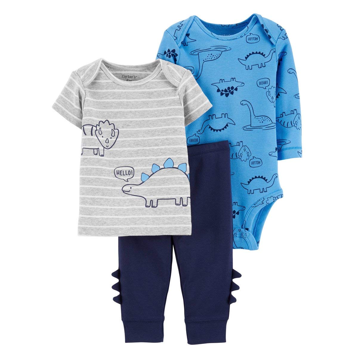 Carter's 3-Piece Dinosaur Little Character Set (3 Months) Gray and Blue