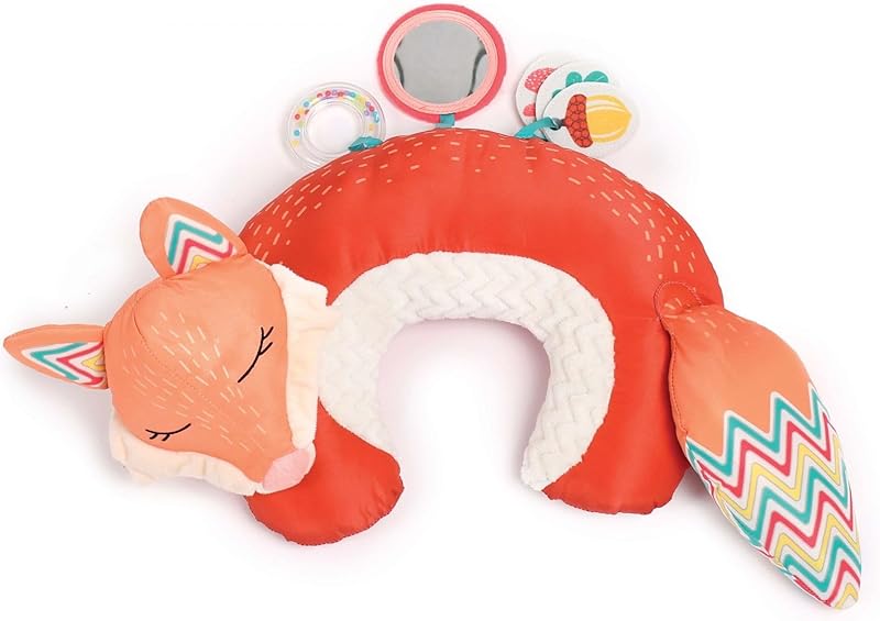 LUDI - Coussin D'Activités Renard - Jeu D'Éveil Bébé - Dès 3 Mois - Développe Les Sens, La Tonicité & Le Renforcement Musculaire En Position Ventrale - 5 Activités Sensorielles