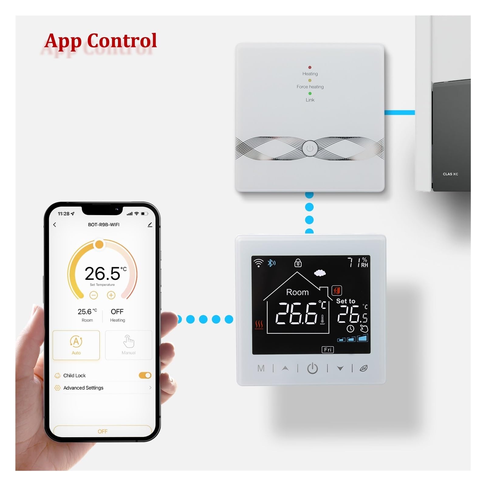 Inteligentny termostat, Bezprzewodowy programowalny cyfrowy intelintny termostat Tuya Wi-Fi regulator temperatury kotła gazowego do sterowania ogrzewaniem w domu dla domu, hotelu(Black-Temperature con