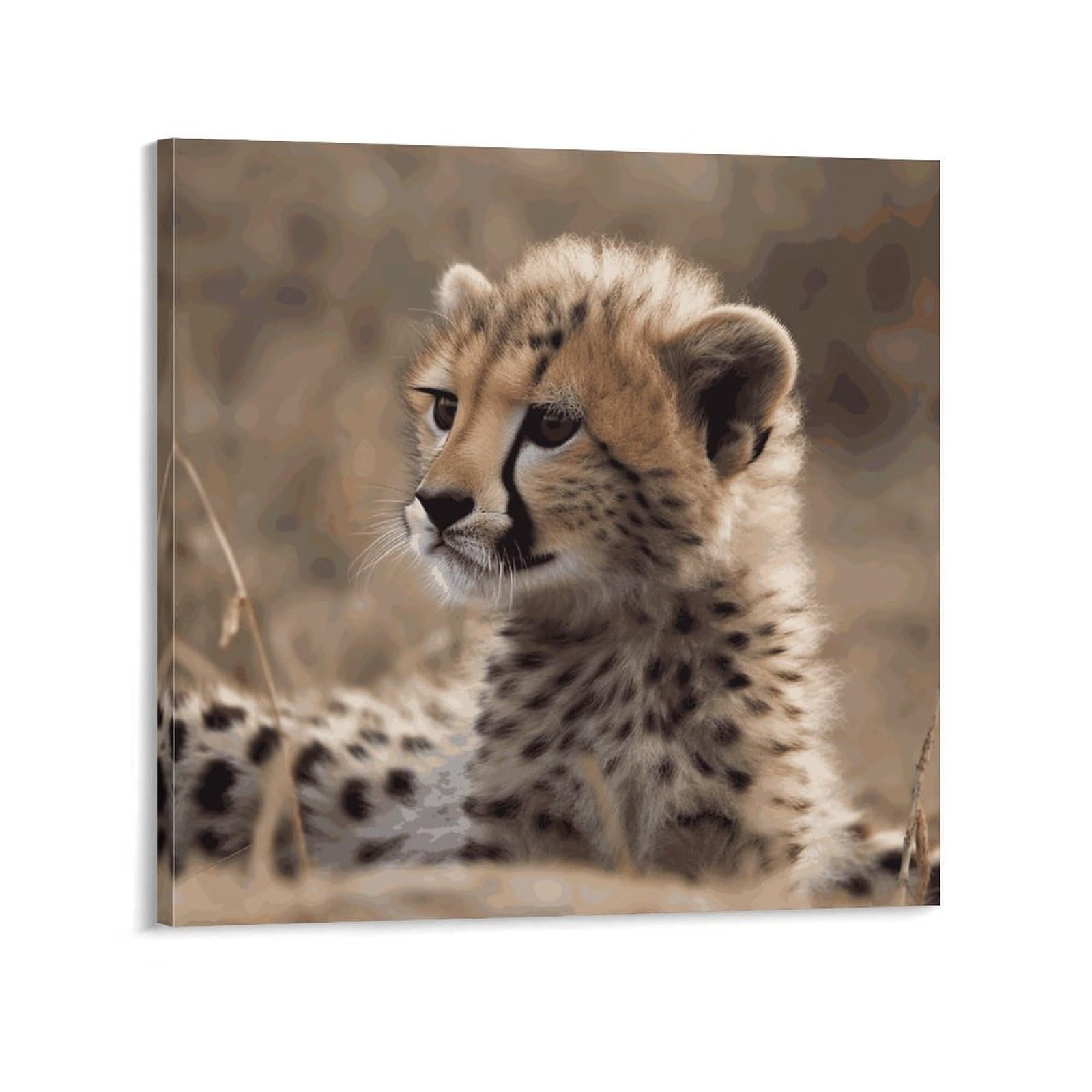 KLOPH Baby Cheetah Canvas Wall Art for Living Room 08x8inch Modern Artwork Painting for Bathroom Hanging Canvas Prints Aesthetic Wallart for Bedroom Kitchen Office Wall Decor