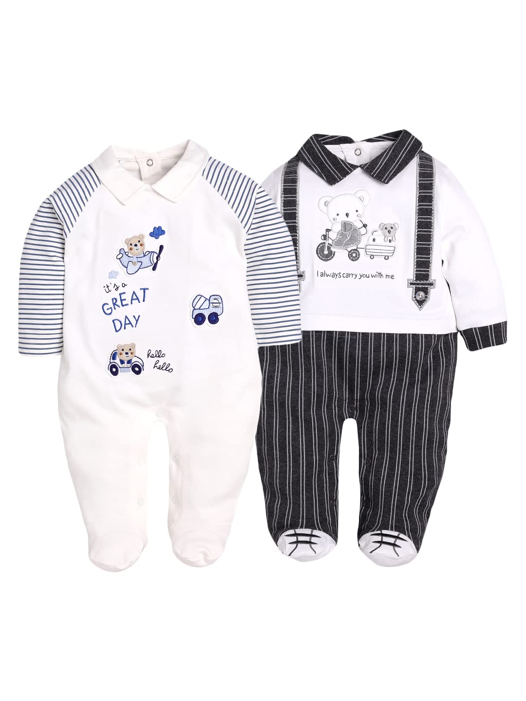 BABY GO Full Sleeve Designer Pack Of 2 Romper For Baby Boys