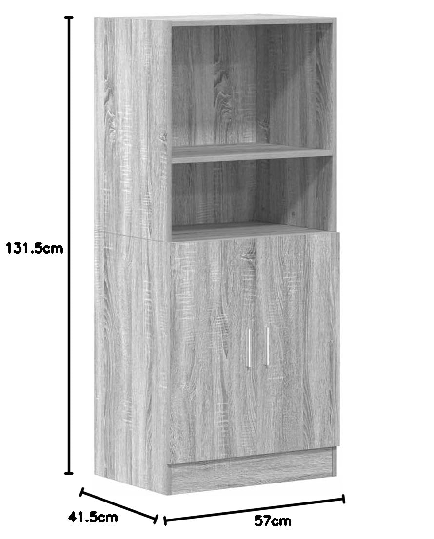Armoire de cuisine Gris Sonoma 57 x 41,5 x 131,5 cm en aggloméré avec portes et étagères, meuble pour organisation et stockage, solution pratique pour restaurants et maisons, matériel