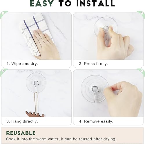 Miniatura 7 de RELBRO Ganchos de ventosa, ventosas de varios tamaños con ganchos de metal, extraíbles y reutilizables, 4 grandes, 4 medianos, 2 pequeños,