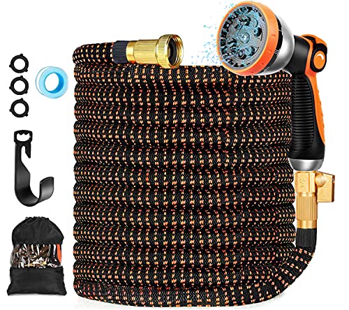 theirsova 50ft Expandable Garden Hose Water Hose with 10 Function Nozzle, Flexible hose with Solid Brass Fittings &Durable Latex Core, Easy Storage with Garden Hose Holder
