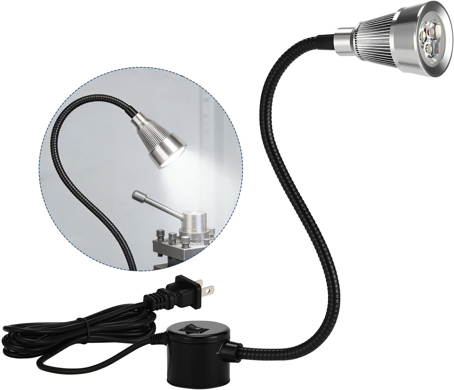 Magnetic LED Machine Work Light, Gooseneck Plug-in Adjustable Task Light for Workbench, Lathe, Drill Press, Machine Tools, Job Site