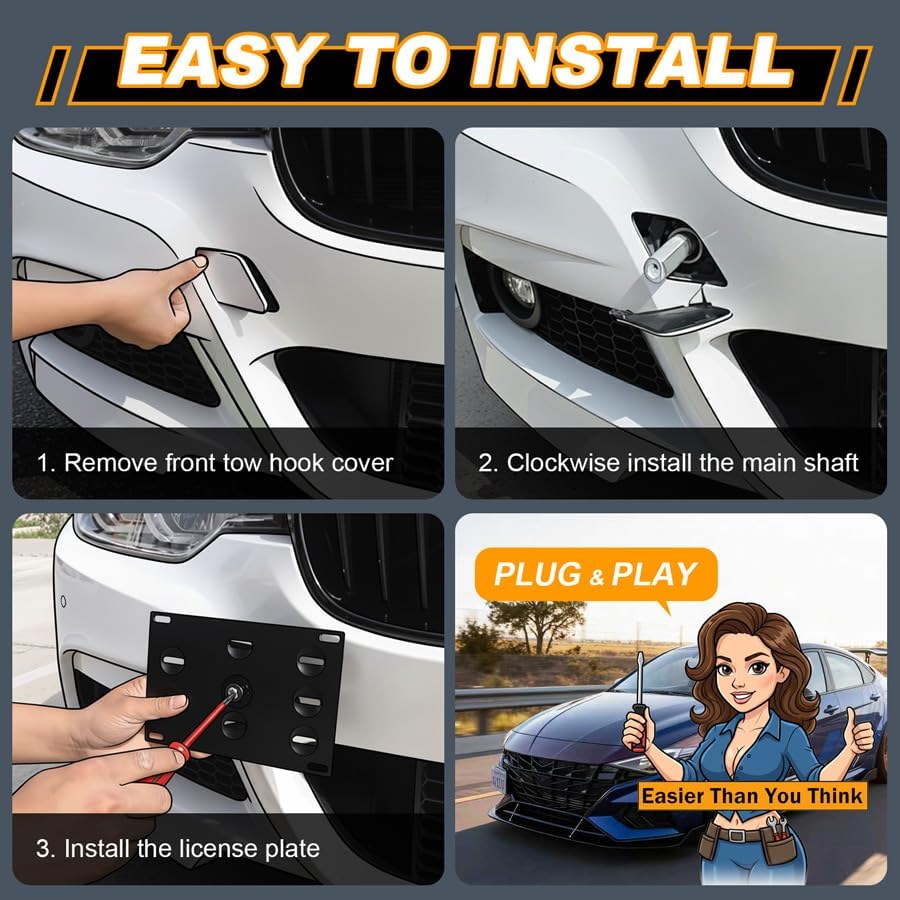Drill Free Front Grill Mesh Tow Hook License Plate Relocation Kit for Elantra 2021-2024, Elantra N 2022-2024 Enhance Engine Performance Save Fuel (Ref.Part #: 09147-3M000) AXECO® Auto Pro